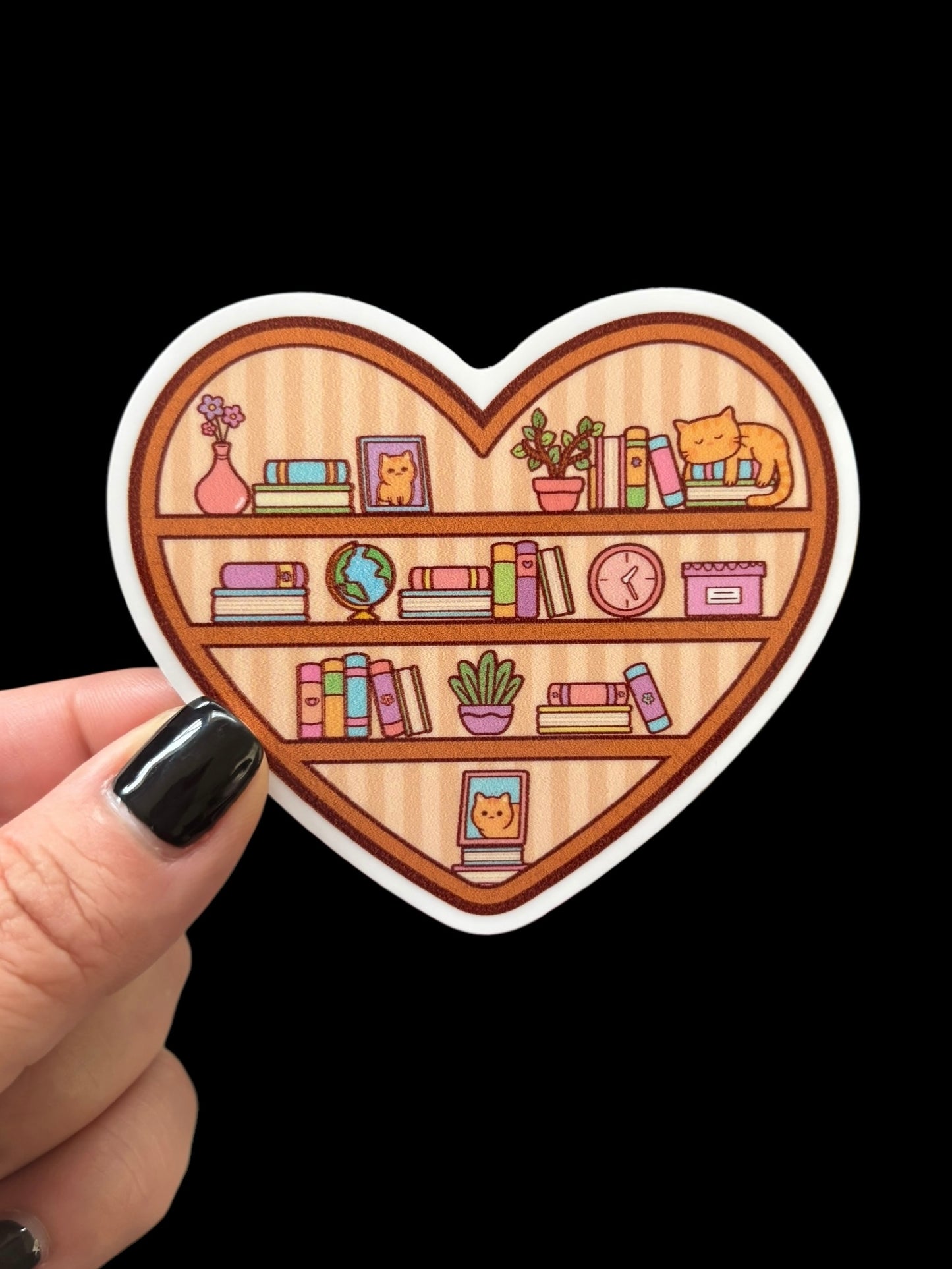 Heart Bookshelf with Cat Vinyl Sticker
