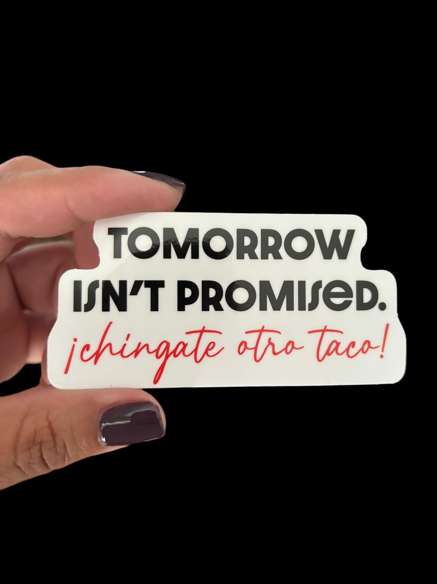 Tomorrow isn’t promised ¡chingate otro taco! Sticker