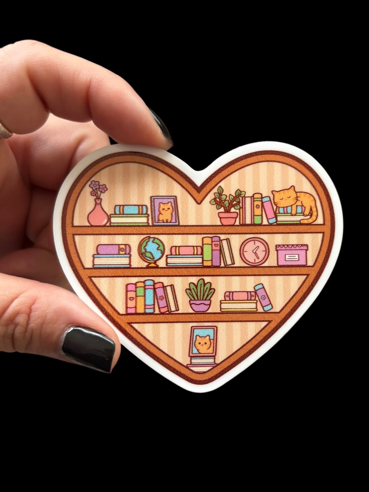 Heart Bookshelf with Cat Vinyl Sticker